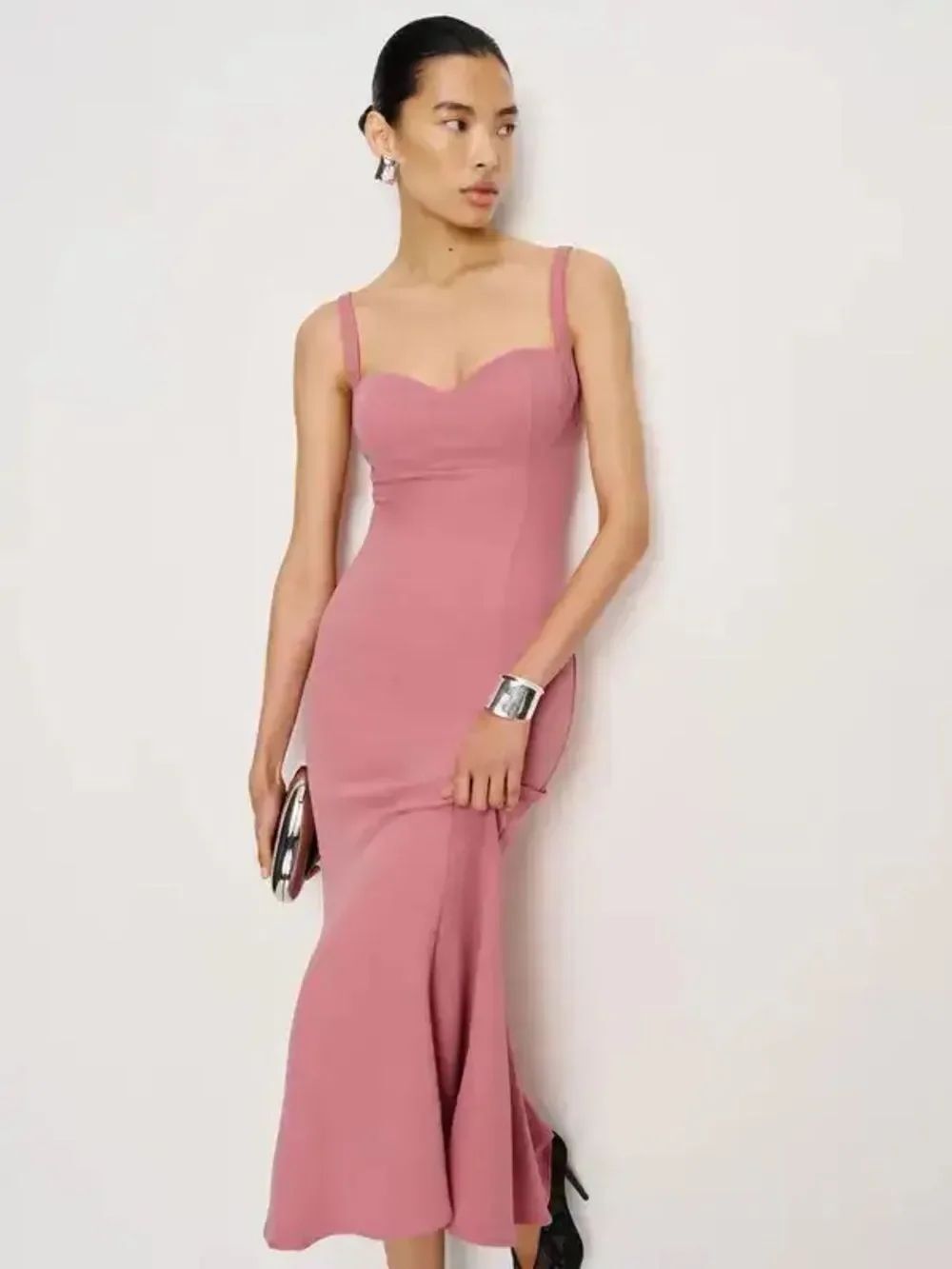 Reformation Eddy Sculpted Rose-Pink Maxi Dress with Sweetheart Neckline size 10